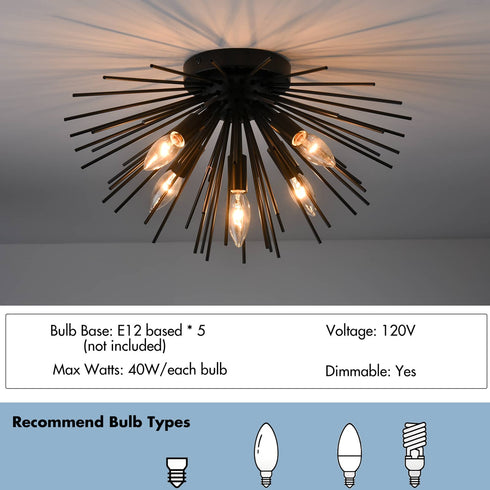 Indsutrial Sputnik Flush Mount Ceiling Light Black Light Fixture